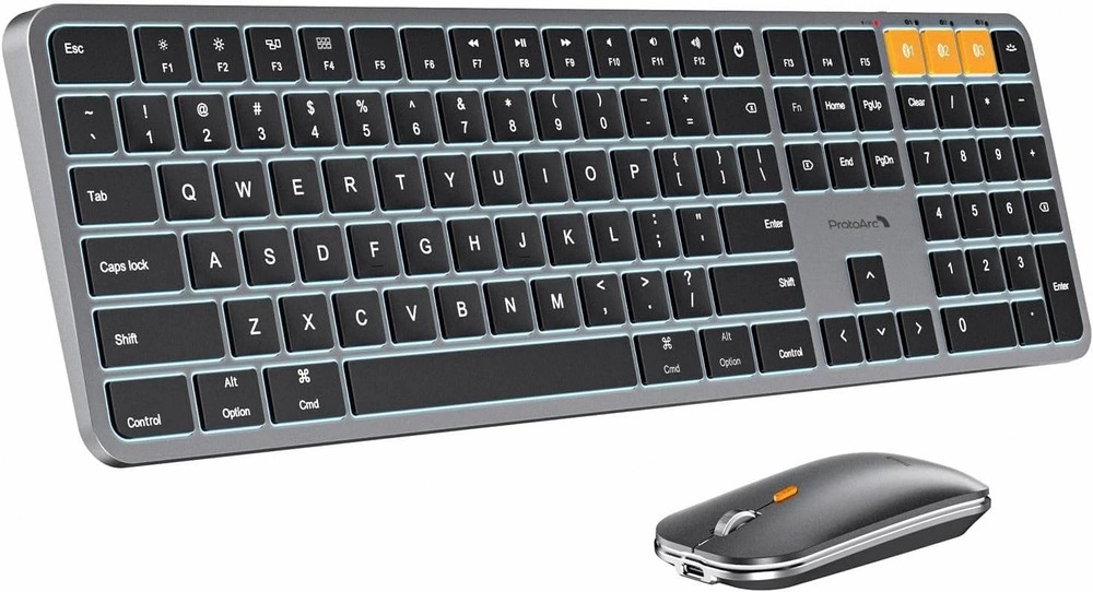 Mac Keyboard & Mouse Combo: Backlit Full Size Bluetooth, Rechargeable, Space ...