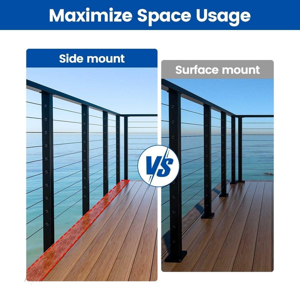 Muzata 36''x2''x2'' Black Aluminum Side Mount Post