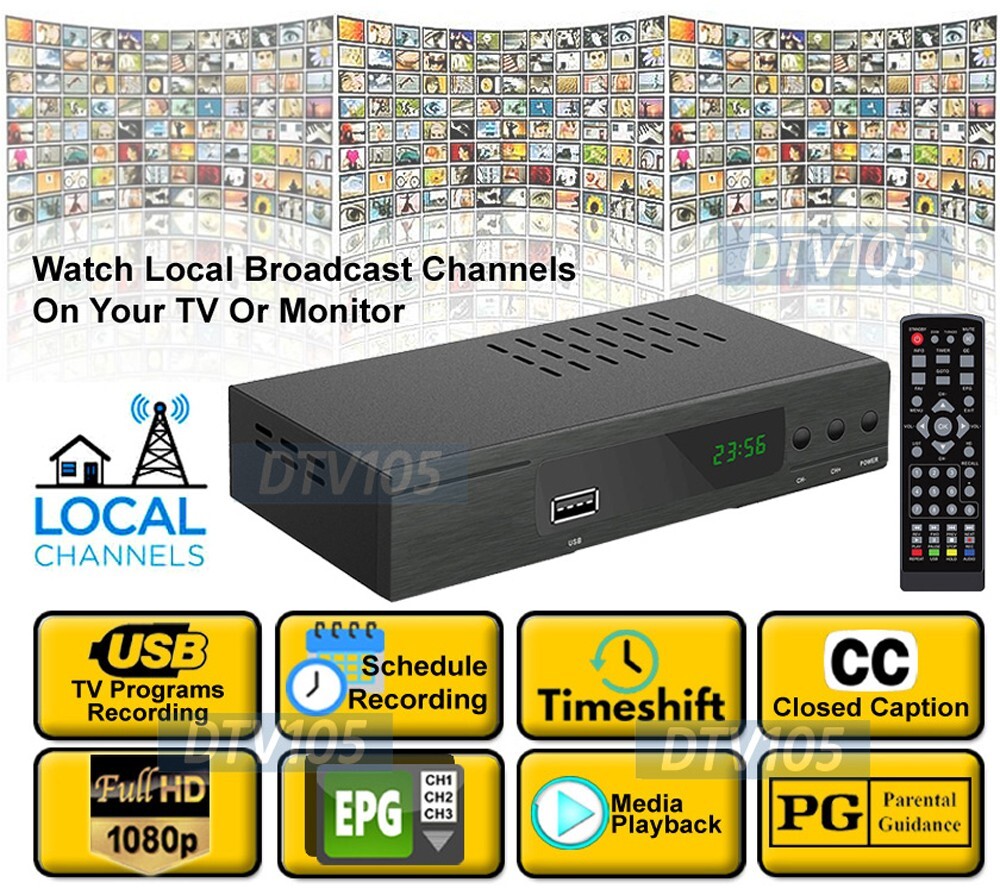 Digital ATSC Converter Box-Broadcast Channels Play Pause Program Scheduling