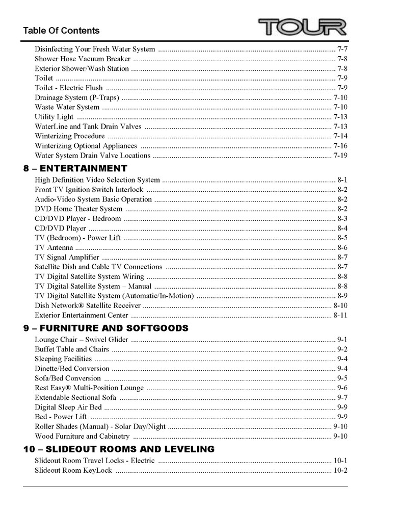 2011 Winnebago Tour Home Owners Operation Manual User Guide