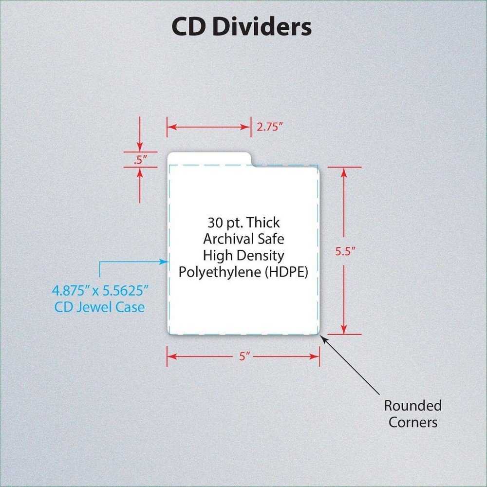 (25-Pack) BCW CD Dividers - Write-On Index Tab - Compact Disc & Jewel Storage