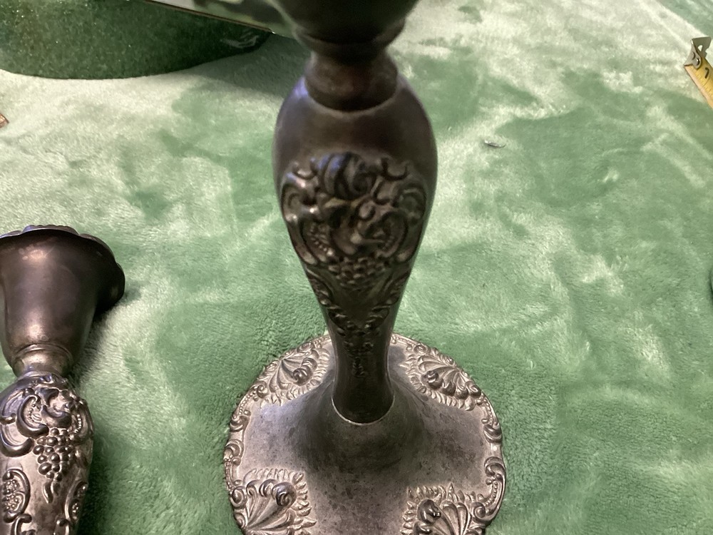 Pair Godinger Antique Baroque Silver plate Candlesticks , Grape Design 8.5”,