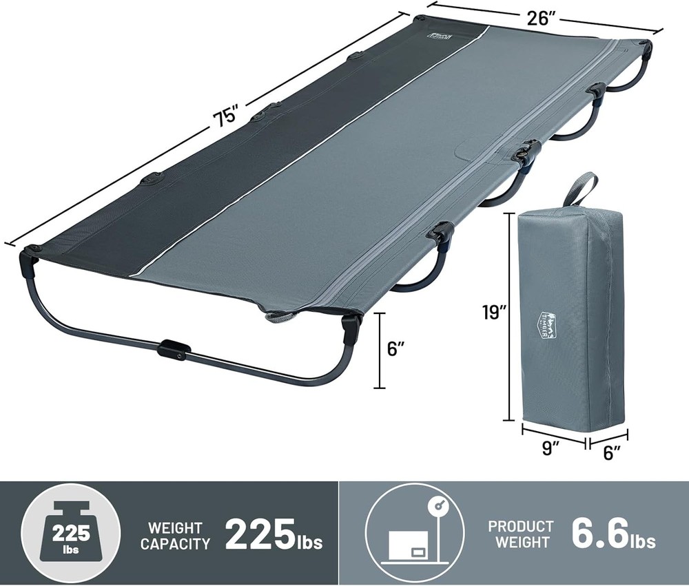 TIMBER RIDGE 20-Second Quick Set-Up Camping Cot, Lightweight Aluminum Folding Co