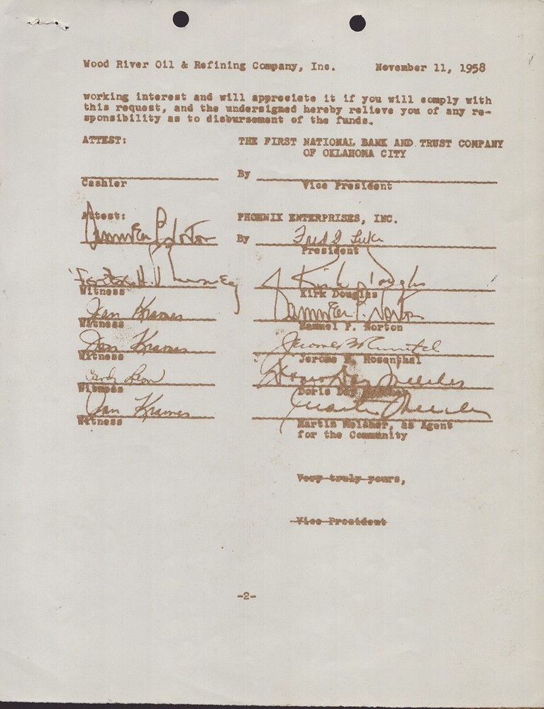 DORIS DAY - DOCUMENT SIGNED 10/22/1958 WITH CO-SIGNERS