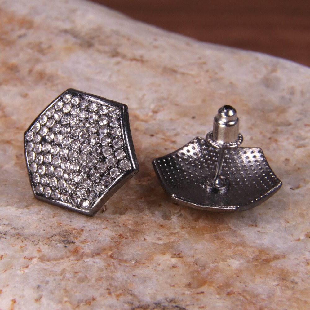 Large Hip Hop Hexagon Shape Micro Pave 11 Rows Gun Plate CZ Push Back