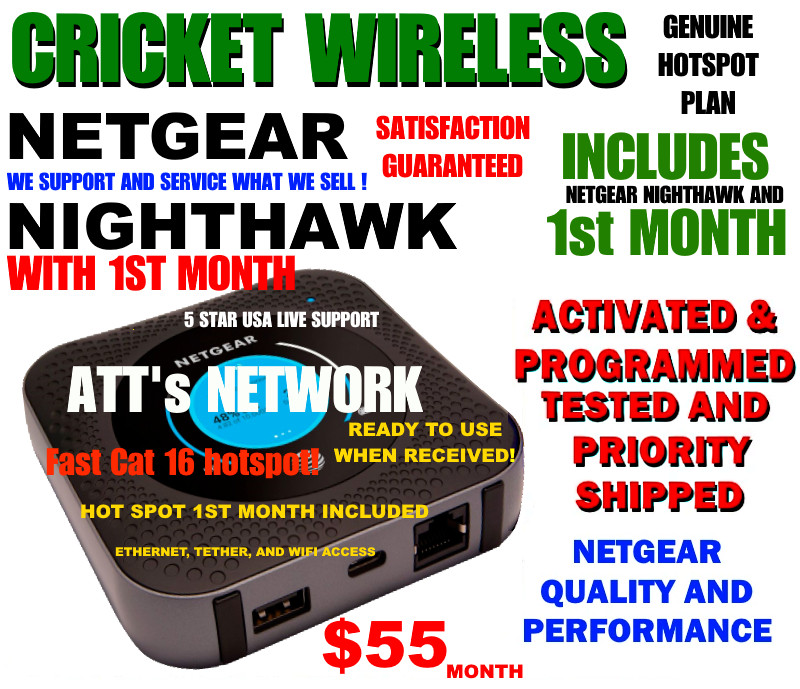 CRICKET NETGEAR NIGHTHAWK ✅ INCLUDES 1st MONTH  100GB PLAN ⭐ ATT NETWORK