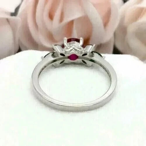 2Ct Round Lab Created Red Ruby Engagement Wedding Ring 14K White Gold Plated