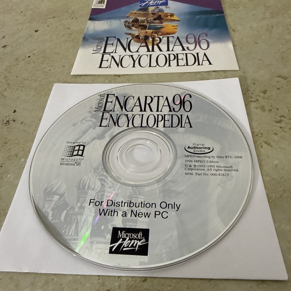 Microsoft Encarta 96 Encyclopedia - PC Software - Microsoft Home 1995 disc/book