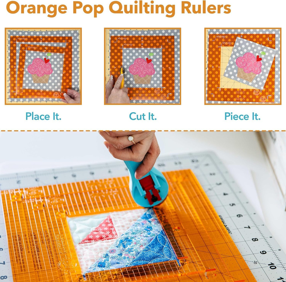 Orange Pop Rulers Set - 4 Square & 6 Rectangle for Easy Quilting & Sewing