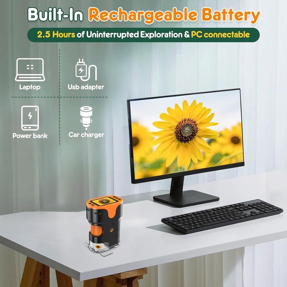 Handheld 4K Microscope for Kids - 1000X Magnification in a Compact Design