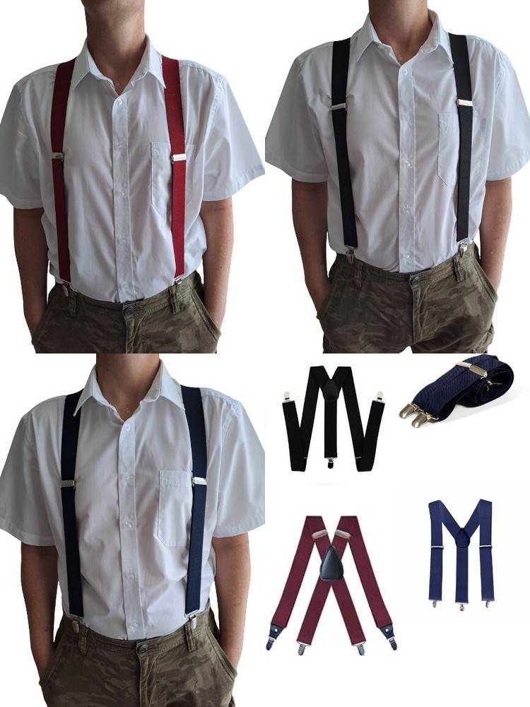 Mens Wide Braces 35mm Heavy Duty Adjustable Elasticated Strong Clips Wedding