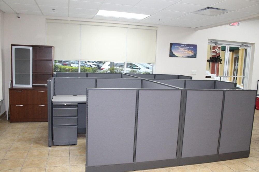 used HON office cubicles, very good condition, gray, wired for electrical use