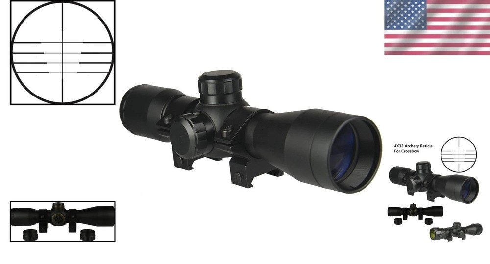 4x32 Compact Hunting Crossbow Scope with Multiple Range Reticle - Black