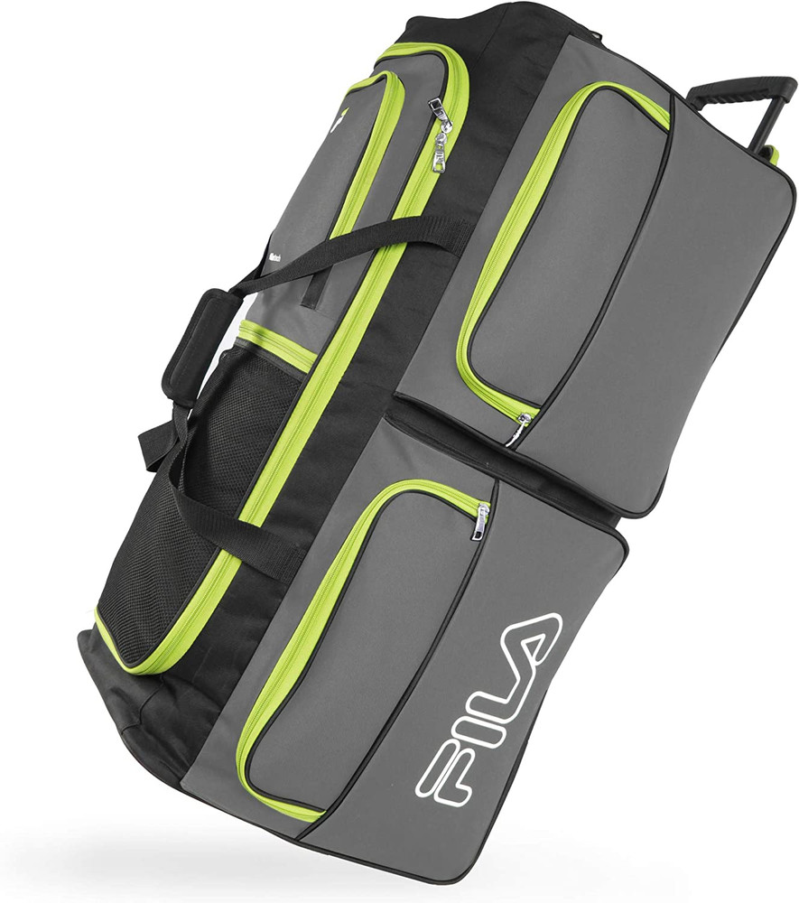 7-Pocket Large Rolling Duffel Bag, Grey/Lime, One Size