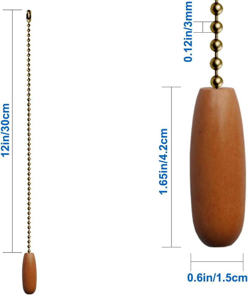 4 Pack Ceiling Fan Pull Chains 12-Inch Beaded Ball Chains Wooden Decorative Pend