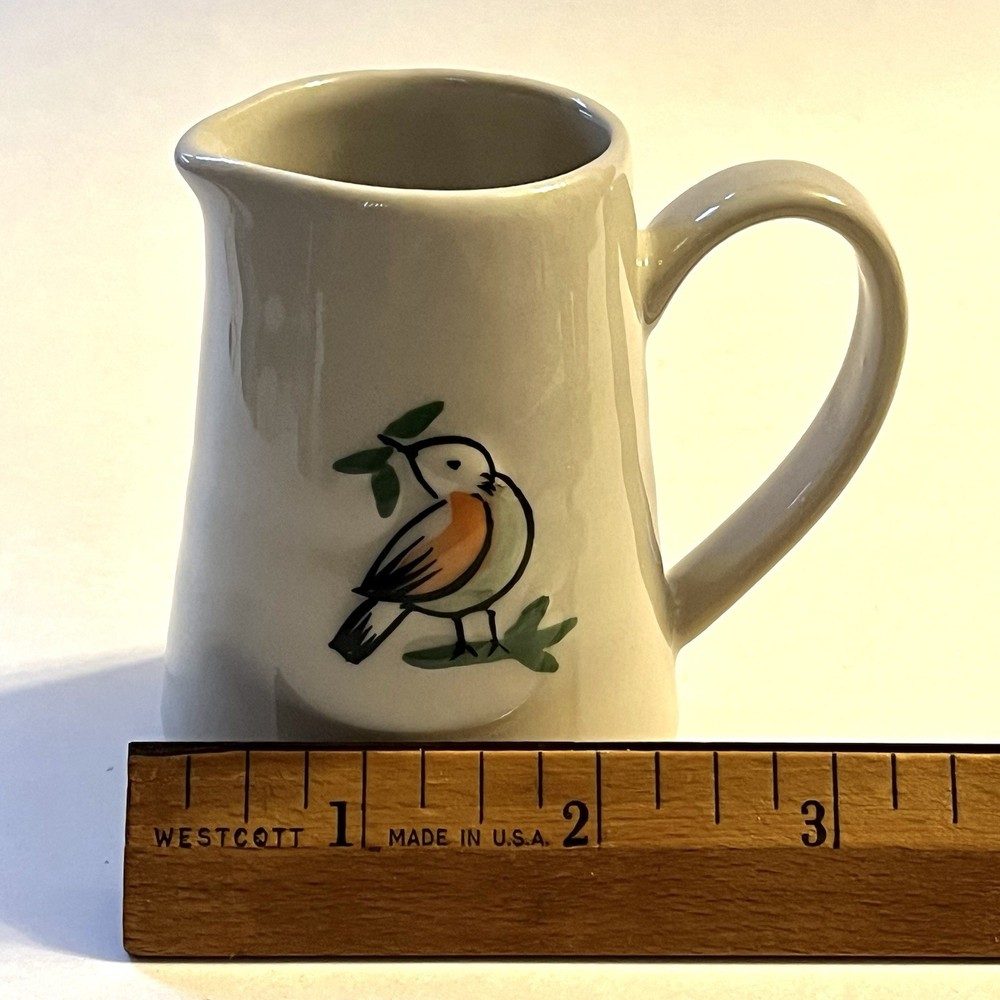 Stoneware Mini Creamer Pitcher 3" Bird Design Microwave Dishwasher Safe 6 oz