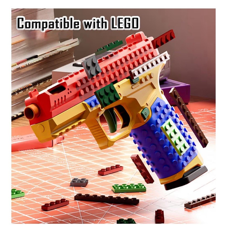Dreamplay Shell Ejecting Toy Gun, Automatic Pull Back Action, Compatible LEGOS