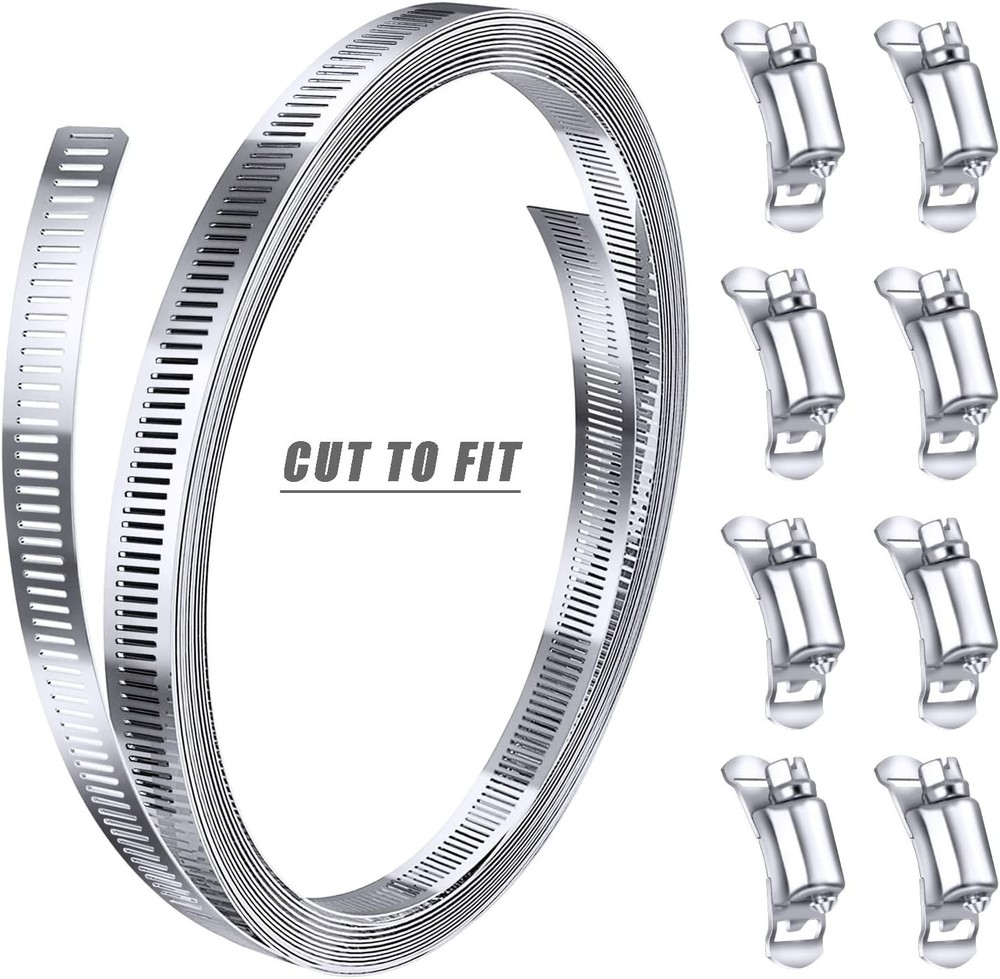 DIY Adjustable Hose Clamp Kit - 304 Stainless Steel, 12FT Strap + 8 Fasteners