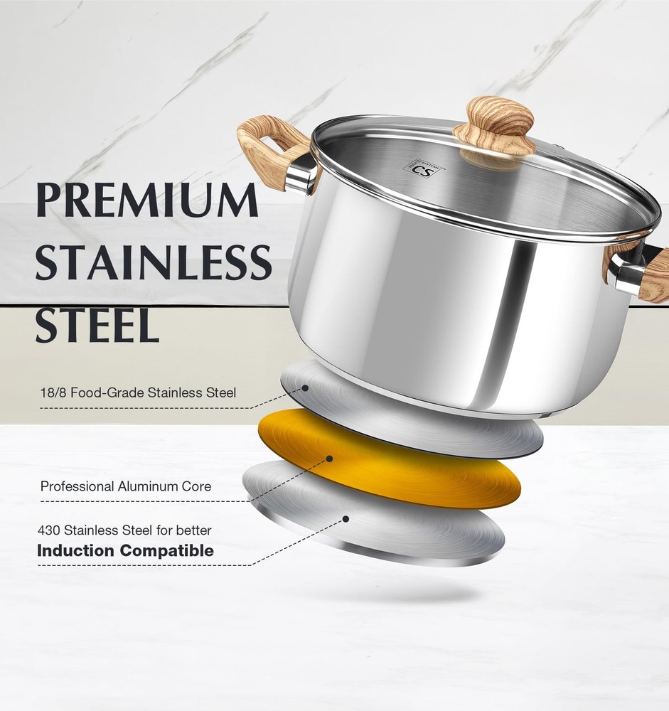 KOCH SYSTEME CS Stainless Steel Pot - 4 Quart Induction 4QT, Silver