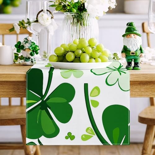 St Patrick’s Day Table Runner 13x72 Inch Burlap Table Decor with Green