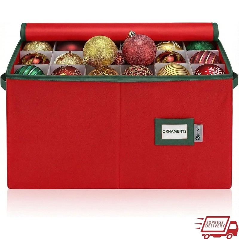 Ornament Storage Box W/ Customizable Dividers Durable Design Easy Organization