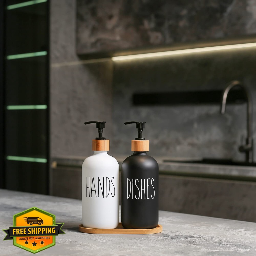 MOMEEMO Soap Dispenser Set, Hand and Dish, Black and White Kitchen