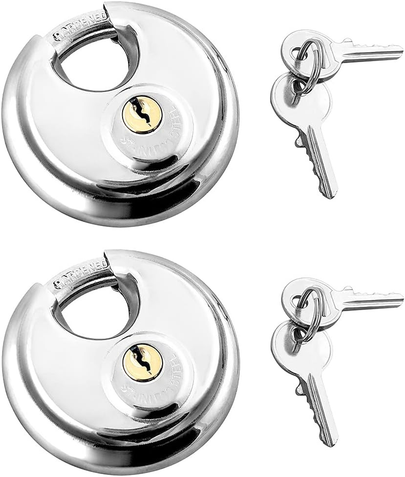 Heavy Duty Steel Disc Locks, 2 Pack, Keyed Different, 3/8" Shackle