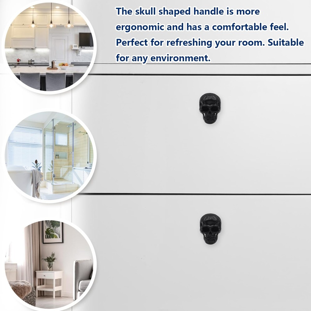 8 Pack Skull Cabinet Knobs Black Skeleton Drawer Pulls Furniture Hardware