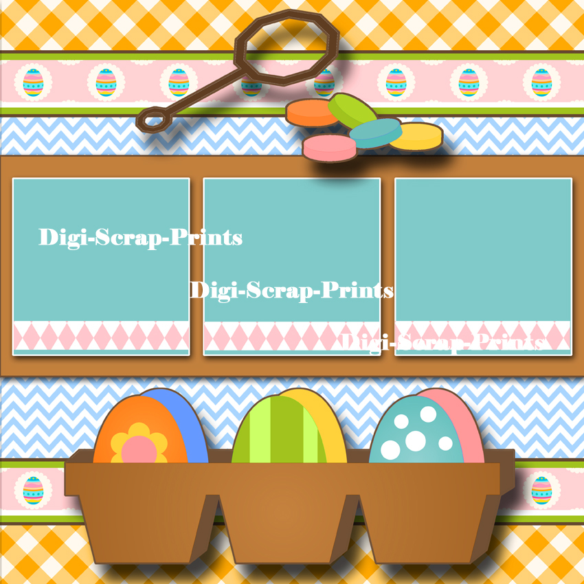 COLORING EASTER EGGS premade SCRAPBOOK pages paper printed 12x12 DIGISCRAP A0441