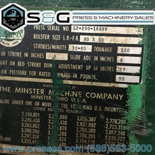 200 TON MINSTER G2-200 DOUBLE CRANK GAP PRESS