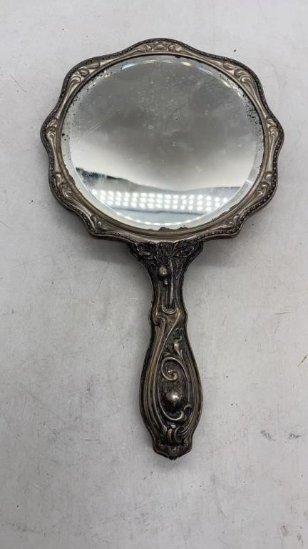 Antique Victorian silver vanity mirror and comb