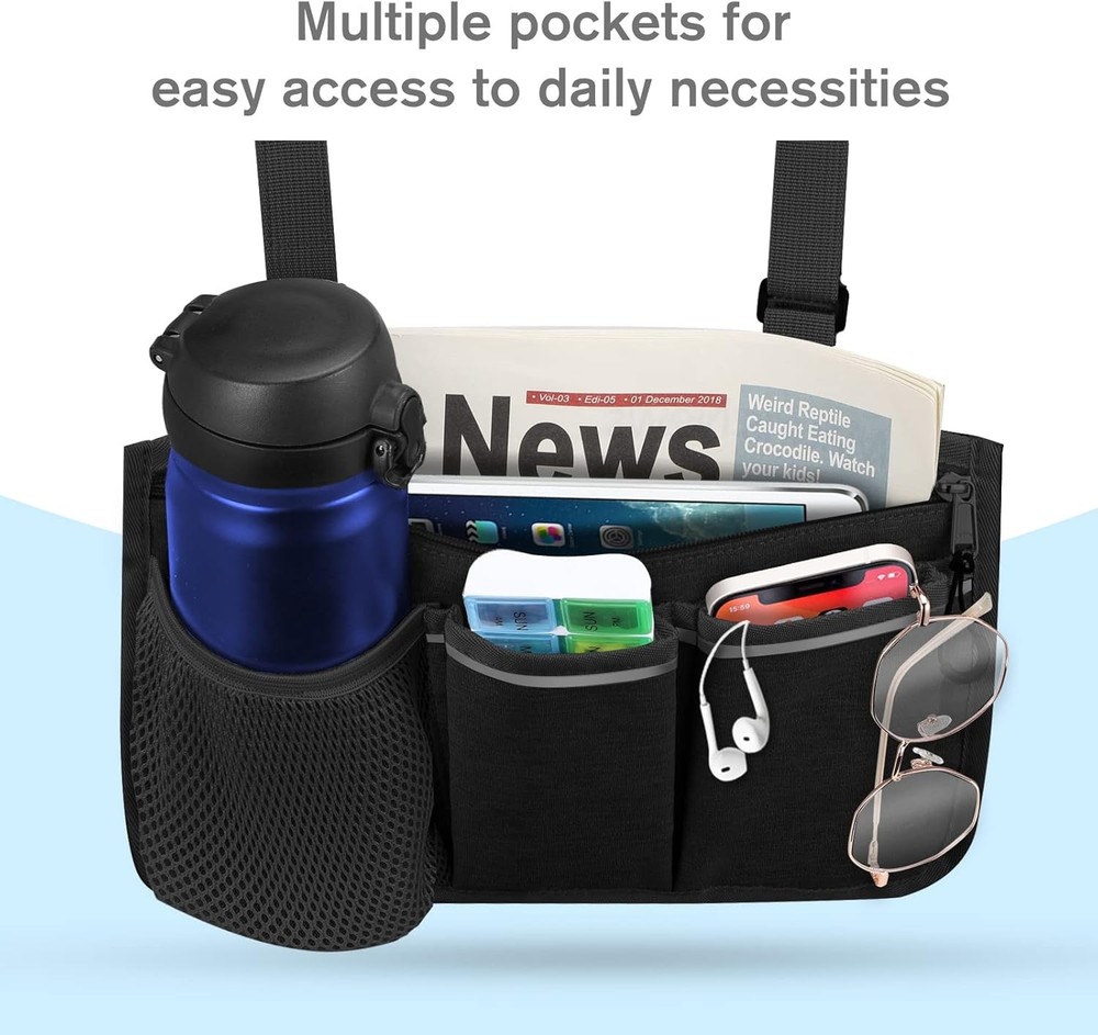 FINPAC Wheelchair Side Storage Bag - Armrest Accessories Black