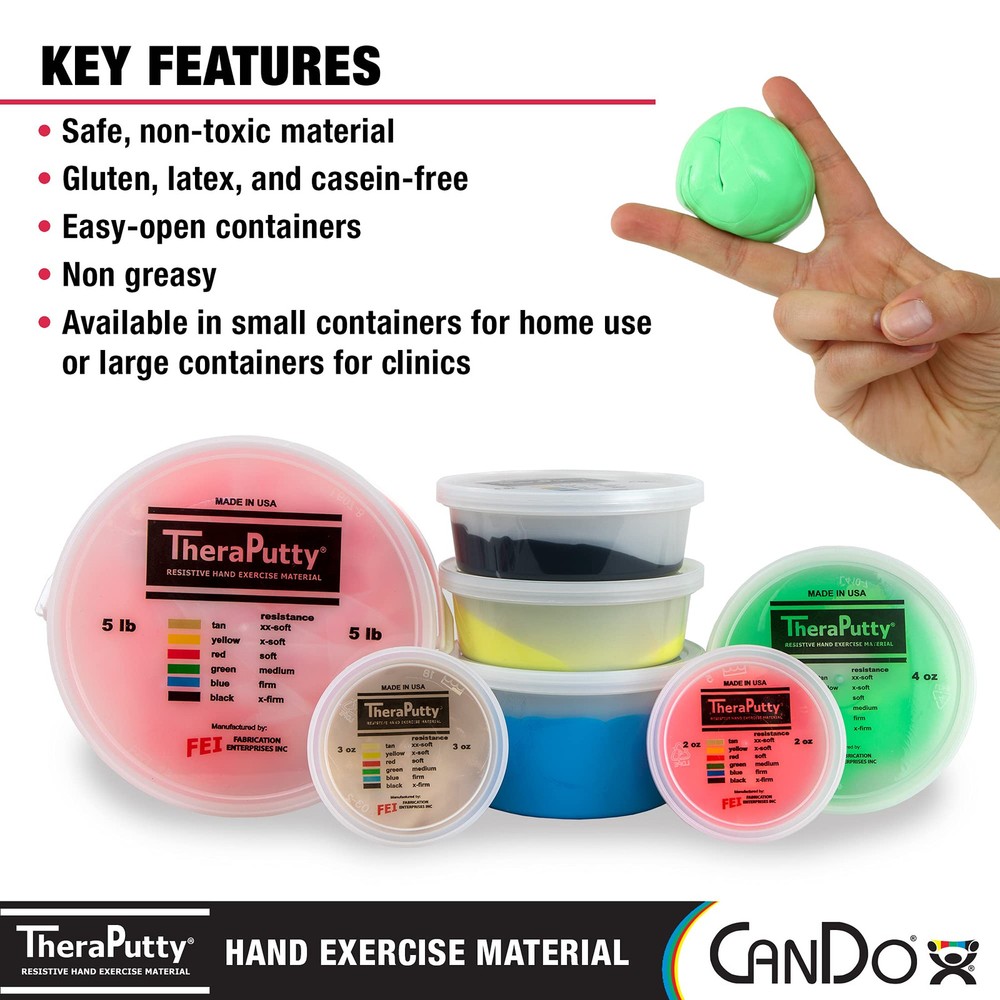 CanDo TheraPutty Plus Medium Green 3oz Anti Microbial Hand Exercise Putty