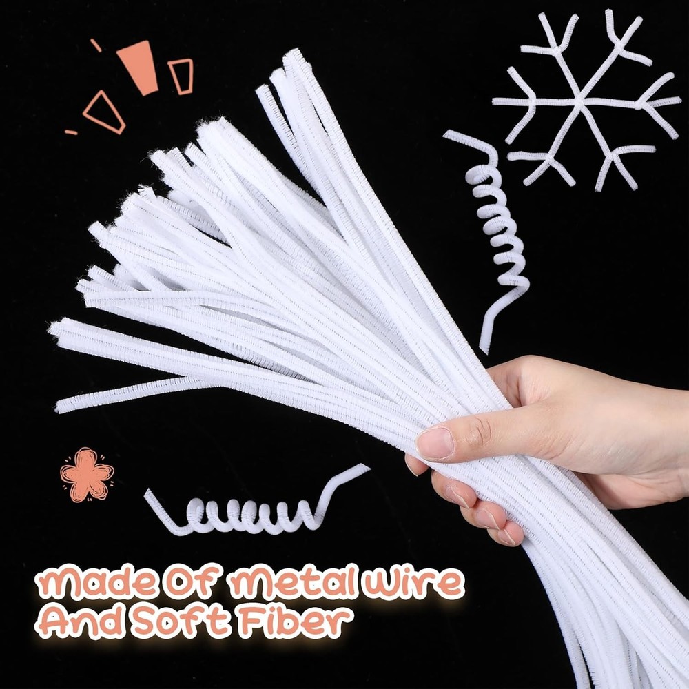 100 Pcs Extra Long Pipe Cleaners Chenille Stem 6 mm x 24 Inch White