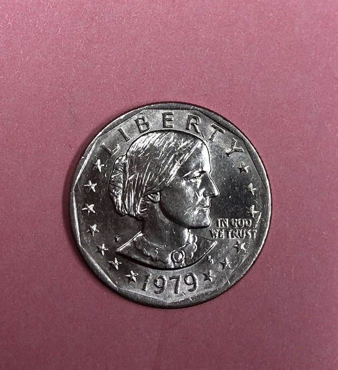 1979 P Susan B Anthony Dollar, Strike Error, Mint Mark Heavy “P”, Edge Error