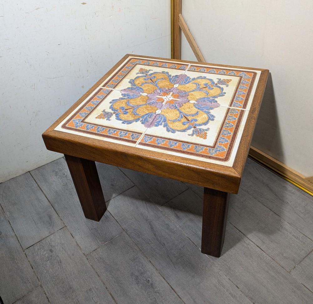 Vintage Mid Century Danish Modern Tile Top Heavy Solid Teak Wood Table