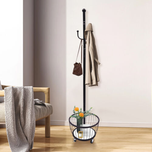 Clothes Rack Garment Stand Organizer Coat Rack Hat Stand Tree w/ 6 Hooks