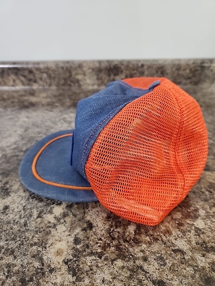 Vtg Vigorena Feeds Snapback Trucker Hat Mesh Patch Orange Denim