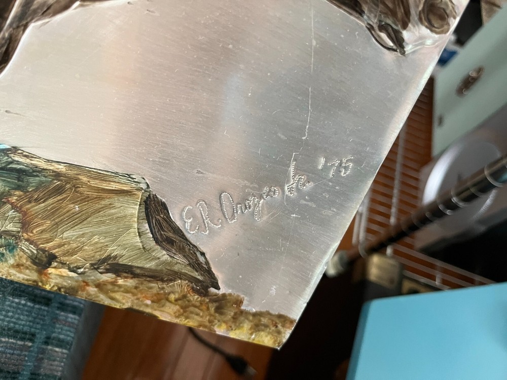 Unknown Metal Tin? Wall Art E.R. ? Jr. 1975