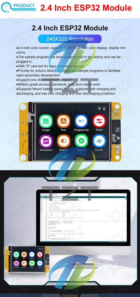 ESP32 WiFi Bluetooth 2.4" TFT LCD Touch Display LVGL Dev Board Module