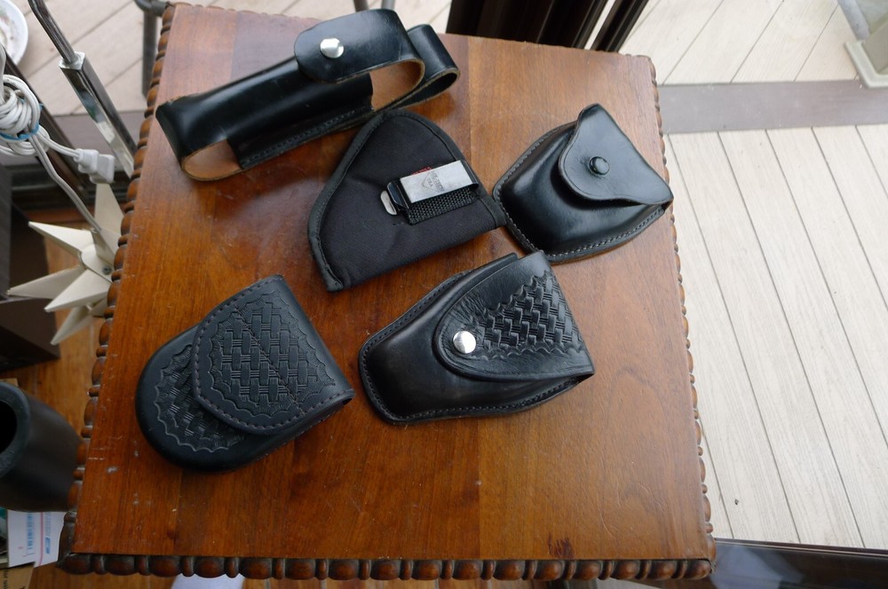 5 DUTY BELT POUCHES, CUFF, MACE, OTHER
