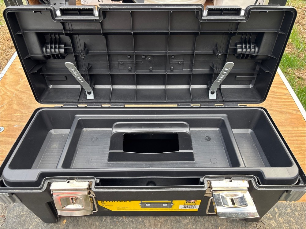 Stanley 26" Tool Box Black Plastic Lockable With Handle Metal Latches Organizer