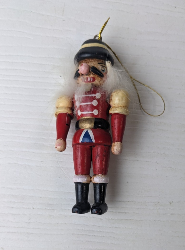 vintage wooden red nutcracker ornament as is