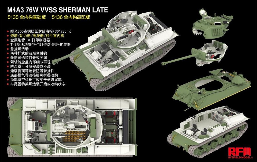 1/35 Ryefield M4A3 Sherman 76W VVSS Late (Standard Version w/Interior) Plastic M