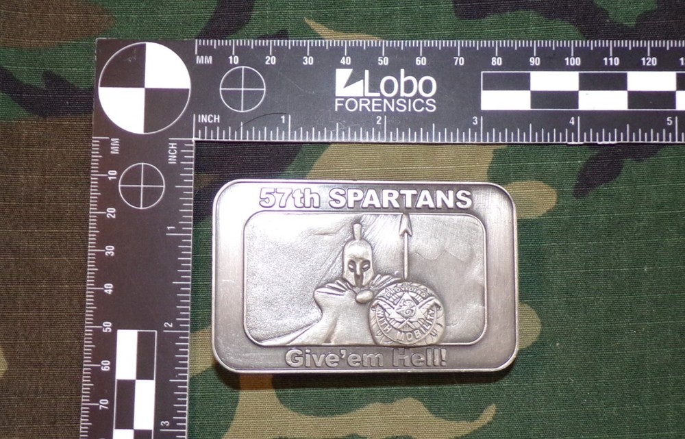 Original 57th Transportation Battalion "Spartans" Solid Metal Belt Buckle