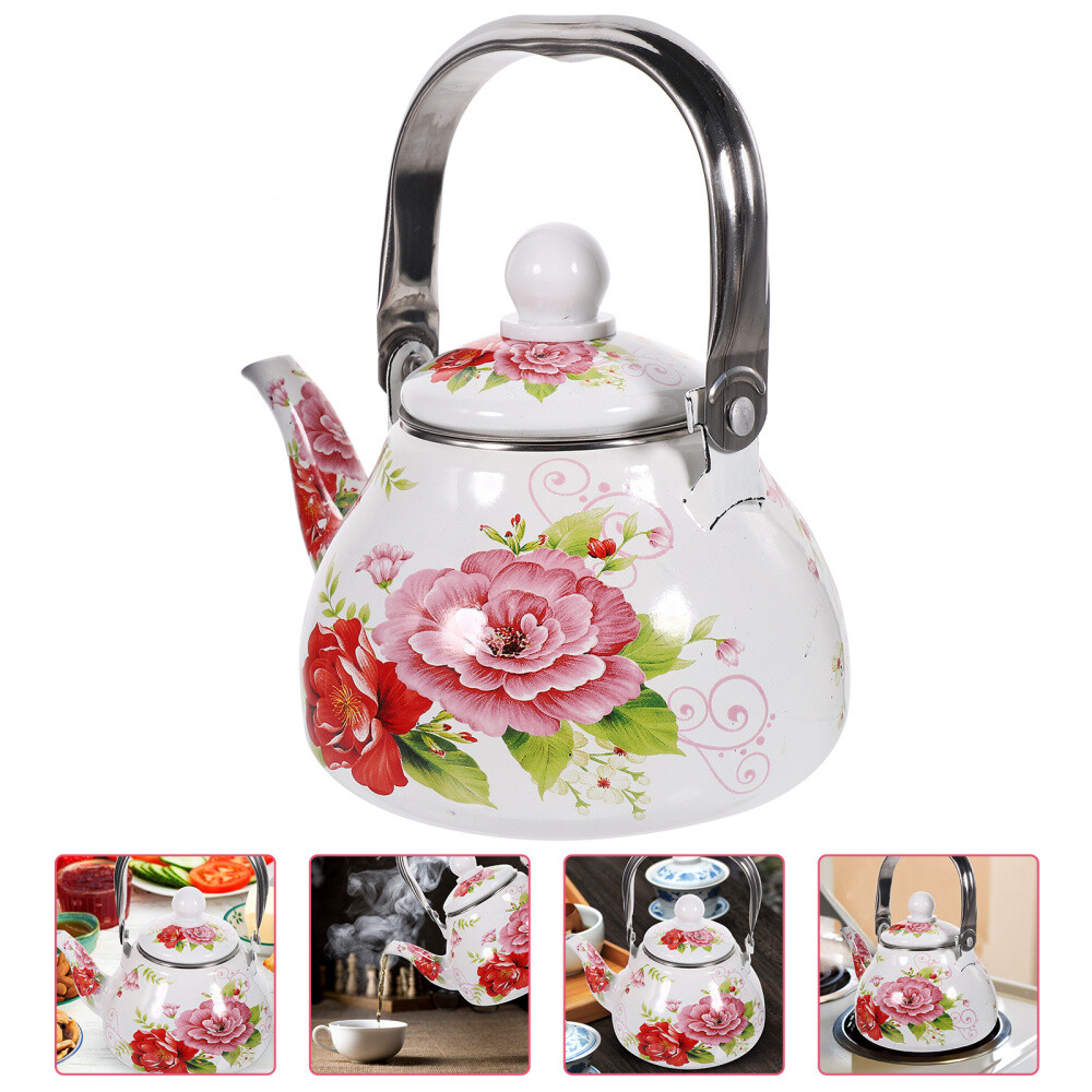 Enamel Kettle Floral Pattern Tea Kettle Stovetop Decorative Teapot Tea Kettle