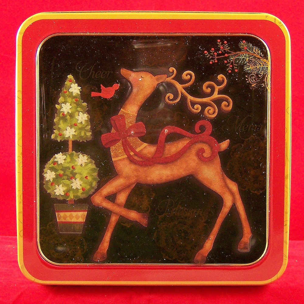Tin Metal Can Box Empty Holiday Cookie Container Clear View Plastic Window 7"