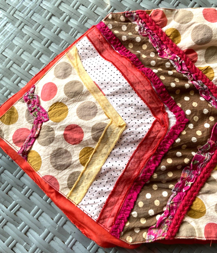 Quilted Boho Scrappy Table Runner Hand-made 68" Long Rick Rack Dots See Descrip