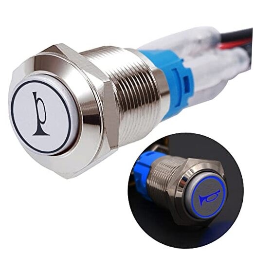 /16MM Raised Speaker Horn Momentary Push Button Switch 5/8" Mounting SR-blue