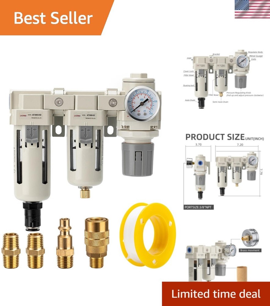 Transparent Polycarbonate Air Filter Dryer with Dual Drain & Pressure Regulator